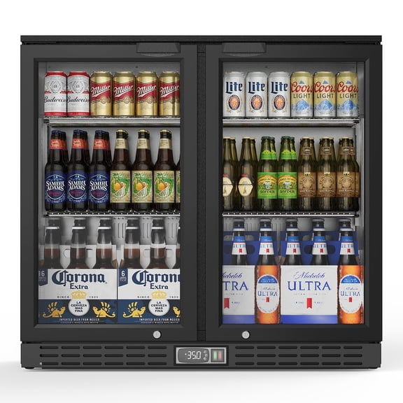 Coolake 36in 7.4 cu.ft Commercial Back Bar Cooler with 2 Glass Doors, Under Counter Beverage Refrigerator for Restaurant
