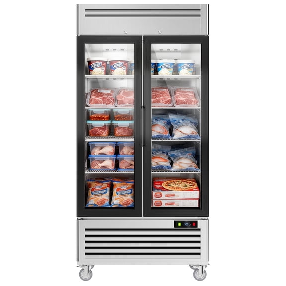 Coolake 40"W 36 Cu.Ft. Commercial Display Freezer, Stainless Steel Commercial Merchandiser Freezer with 2 Glass Doors