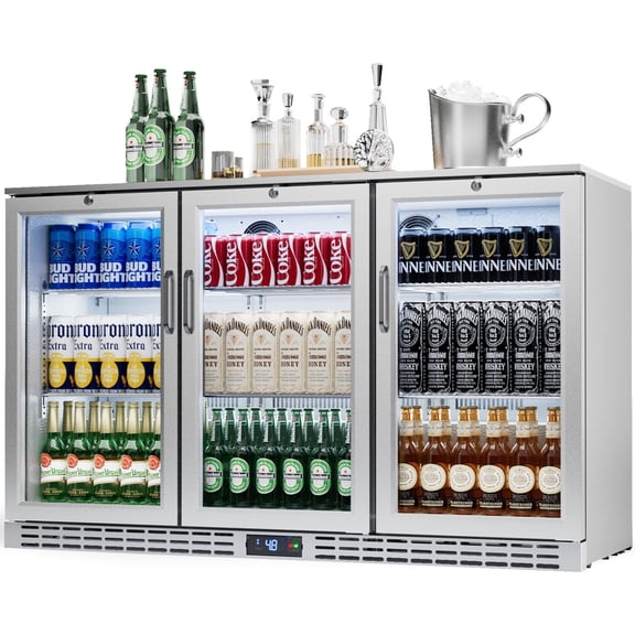 Coolake 53 inch 11.7 cu.ft Back Bar Cooler Commercial Counter Height Beverage Refrigerator with 3 Glass Doors & LED Lighting, 115v