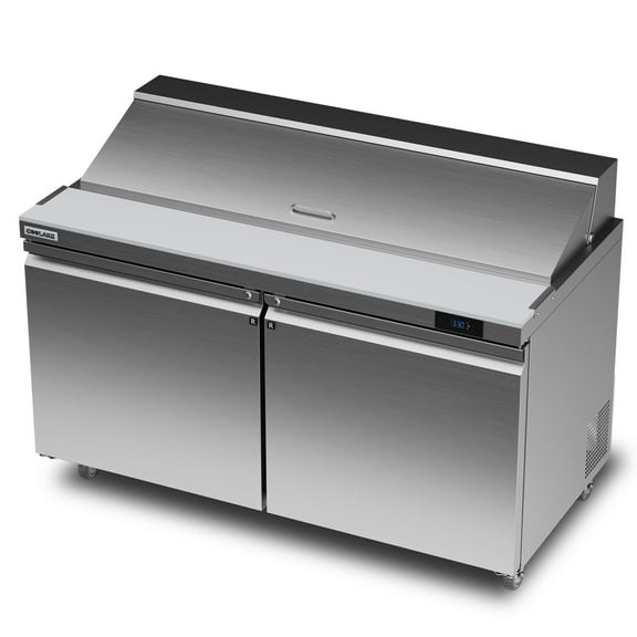 Coolake 60''W Commercial Salad Sandwich Prep Table Refrigerator, 2 Door Stainless Steel 18 Cu.ft Counter Fan Cooling Refrigerator