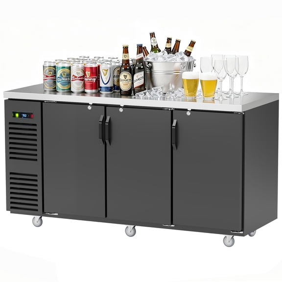 Coolake 72 W Commercial Back Bar Cooler with Stainless Steel Top, 24.2 Cu.Ft Counter Height Back Bar Refrigerator, Solid Door Back Bar Fridge with Led Lighting for Restaurant Buffet Basement Cafe