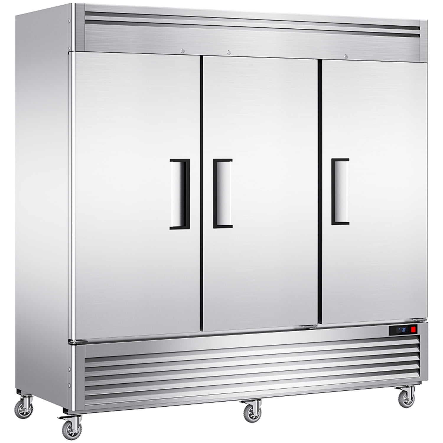 Coolake 82" Width Commercial Freezer 3 Solid Doors, 72 Cu.ft Stainless Steel Reach-in Upright Freezer with LED Lighting, Fan Cooling Freezer for Restaurant Cafe Hotel Kitchen Prep Area