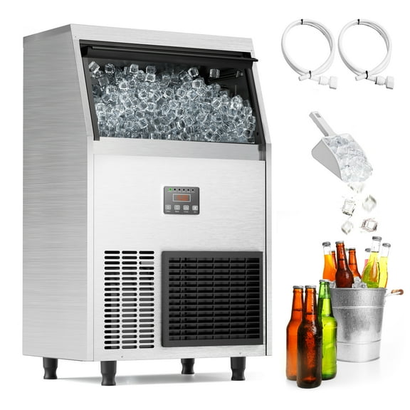 Coolake Commercial Ice Maker Machine 100lbs/24H Under Counter Ice Machine with 33lbs Ice Storage, 115V Air Cooled Stainless Steel Freestanding Ice Machine for Home Restaurant Outdoor