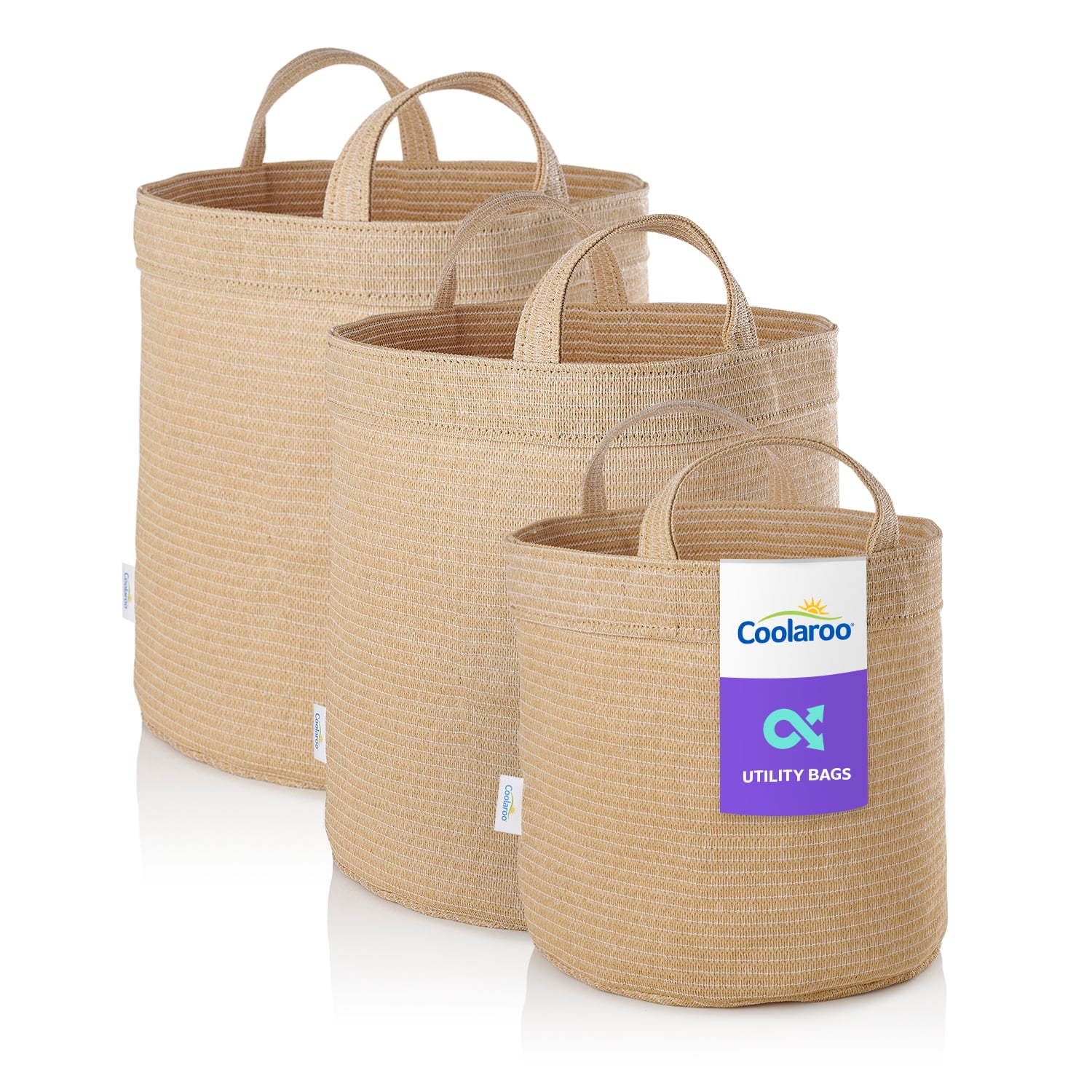Coolaroo 3-Pack Small, Medium & Large Utility and Storage Bins with Reinforced Handles, Desert Sand