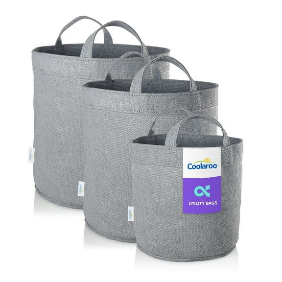 Coolaroo 3-Pack Small, Medium & Large Utility and Storage Bins with Reinforced Handles, Steel Grey