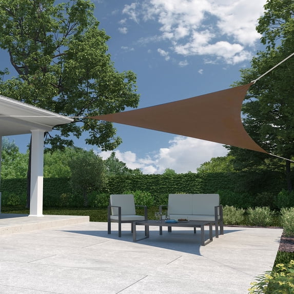 Coolaroo Ready to Hang Outdoor Sun Shade Sail Triangle 90% UV Block Protection for Backyard, Garden, Patio, Playground, 11'10" Triangle, Mocha