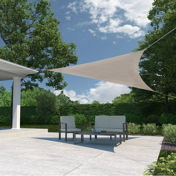 Coolaroo Ready to Hang Outdoor Sun Shade Sail Triangle 90% UV Block Protection for Backyard, Garden, Patio, Playground, 11'10" Triangle, Riverstone