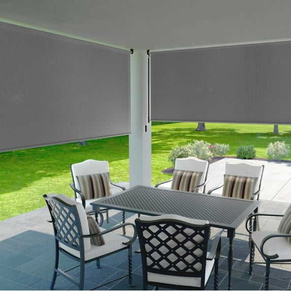 Coolaroo Wand Operated Outdoor Roller Shade; 85% UV Block, 8x6', Steel Gray, Breathable Fabric