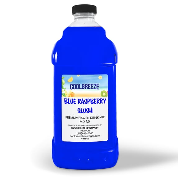 Coolbreeze Beverages All Natural Shelf Stable Fruit/Drink Mix - 1/2 Gal (64fl oz) Bottle - Blue Raspberry Slush 5 Pack