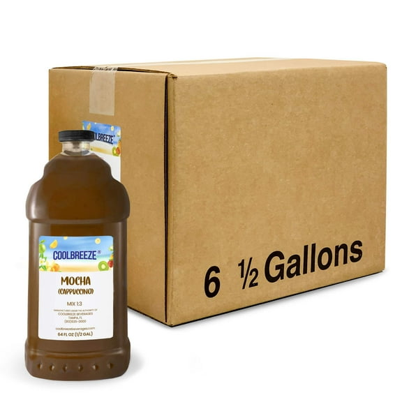 Coolbreeze Beverages Frozen Drink Machine Mix, Granita Slush Flavor Syrup - One Case of Six 1/2 Gallon Bottles, Mocha Cappuccino Flavor