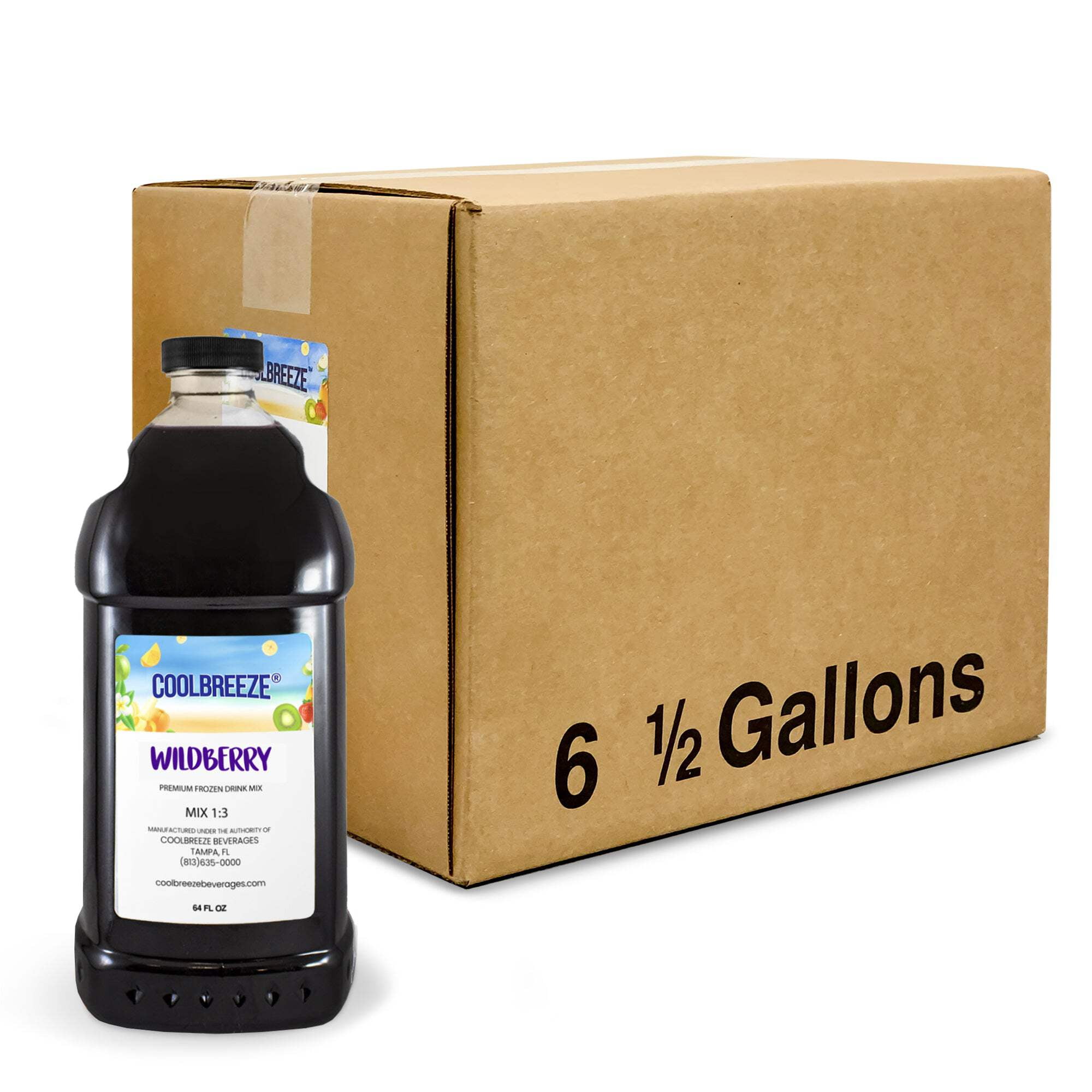 Coolbreeze Beverages Ready To Use Frozen Drink Machine Mix, Premium Slush Syrup - One Case (Six 1/2 Gal Bottles) - Wildberry