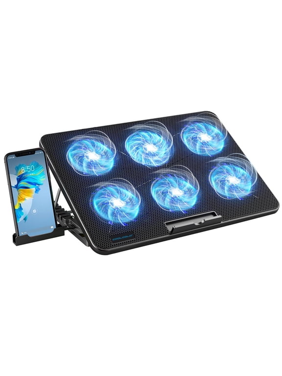 15.6-17.3inch Laptop Cooling Pad with 6 Quiet Fans,7 Height & Wind Speed Adjustable, 2 USB Port Laptop Cooer With Mobile Phone Holde