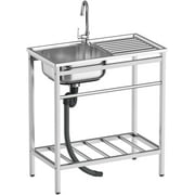 Coolcook Freestanding Stainless Steel Sink Utility Kitchen Laundry Sink, 29.52" x 15. 74" x 29 .53"