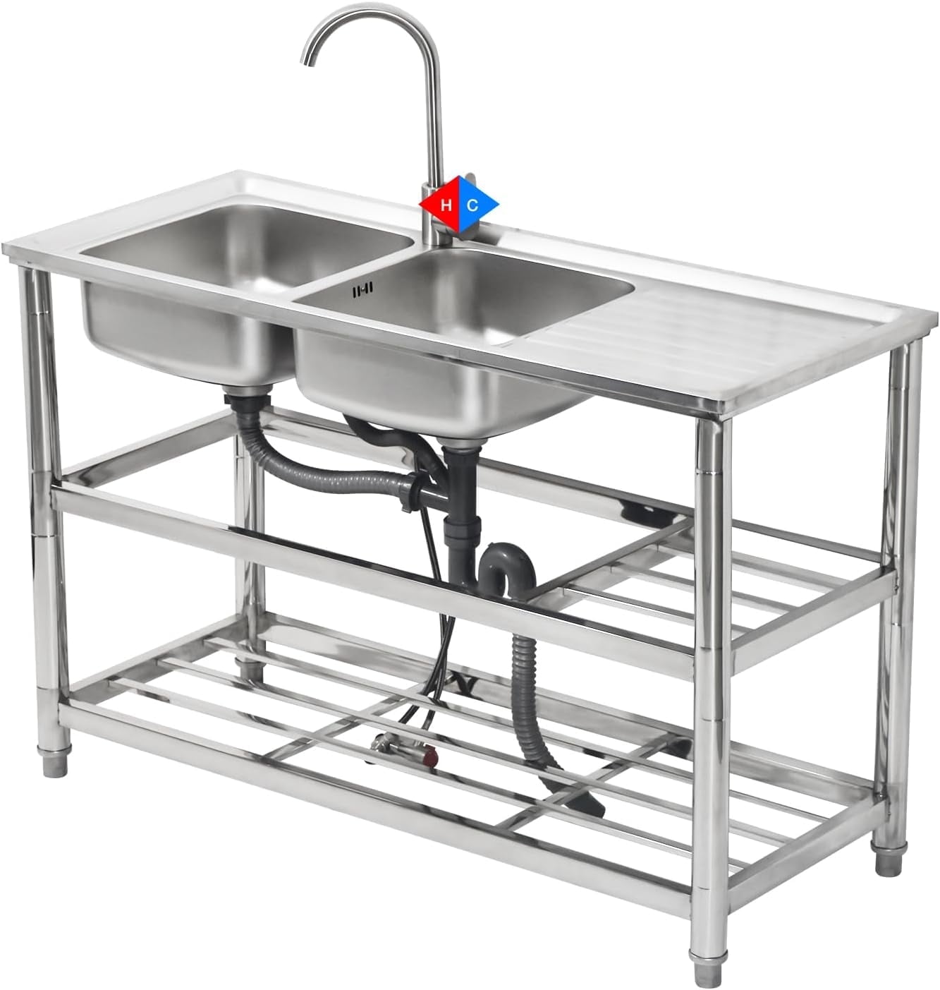 Coolcook Freestanding Stainless Steel Sink Utility Kitchen Laundry Sink, 47.2" x 19.68" x 31.49"