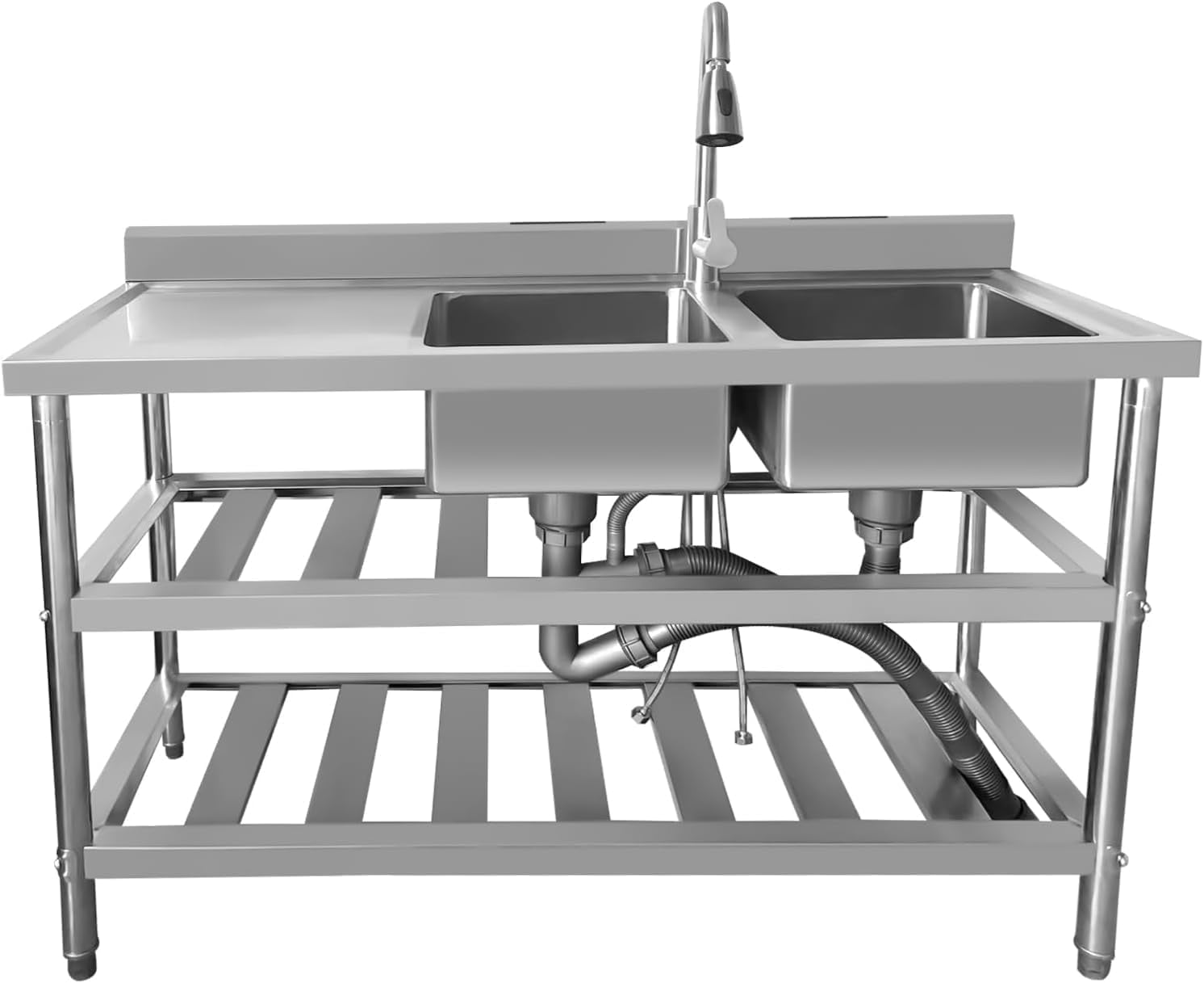 Coolcook Freestanding Stainless Steel Sink Utility Kitchen Laundry Sink, 47.24" x 17.72" x 31.89"