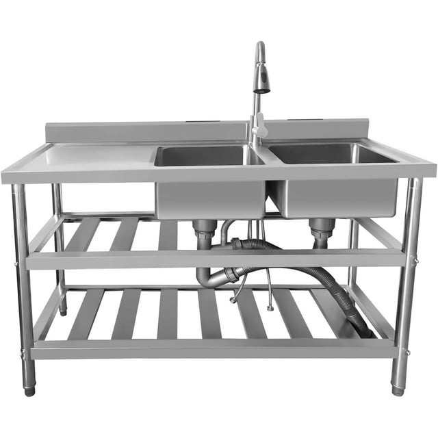 Coolcook Stainless Steel Laundry Sink Commercial Free Standing Utility Double Bowl Sink with