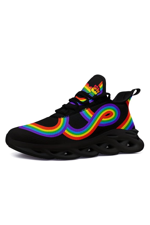 Black Casual Sneakers for Men Women Wide, LGBT Pride Month Featuring a Trendy Rainbow Design Sport Shoes, Stylish Athletic Shoes On Sale