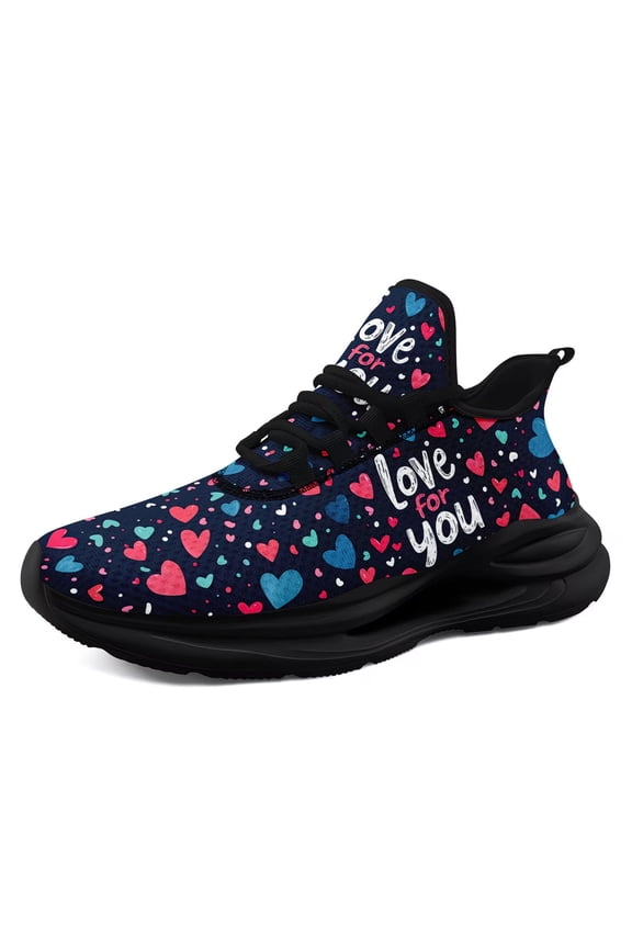 Black Wide Fit Athletic Shoes for Men Women, Love for You Heart Design, Lightweight Running & Gym Shoes, Unisex All-match Couple Sneaker