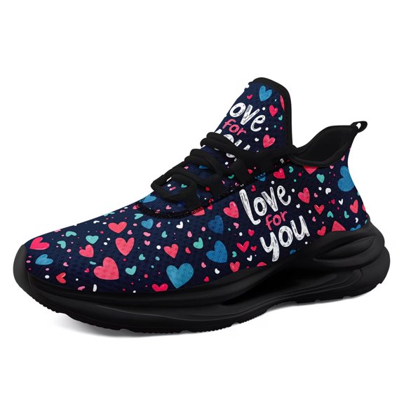 Coolcustomize Black Wide Fit Athletic Shoes for Men Women, Love for You Heart Design, Lightweight Running & Gym Shoes, Unisex All-match Couple Sneaker