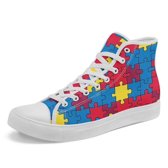 Coolcustomize Colorful Puzzle Piece-Themed High-Top Canvas Shoes for Men Size 11 12 13 14 15 Wide Width, Stylish & Comfortable Footwear, Hi-top Walking Shoes Fashion Trendy Sneakers for Casual Attire