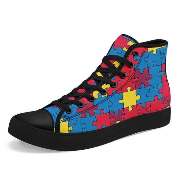 Coolcustomize Colorful Puzzle Piece-Themed High-Top Canvas Shoes for Men Size 11 12 13 14 15 Wide Width, Stylish & Comfortable Footwear, Hi-top Walking Shoes Fashion Trendy Sneakers for Casual Attire
