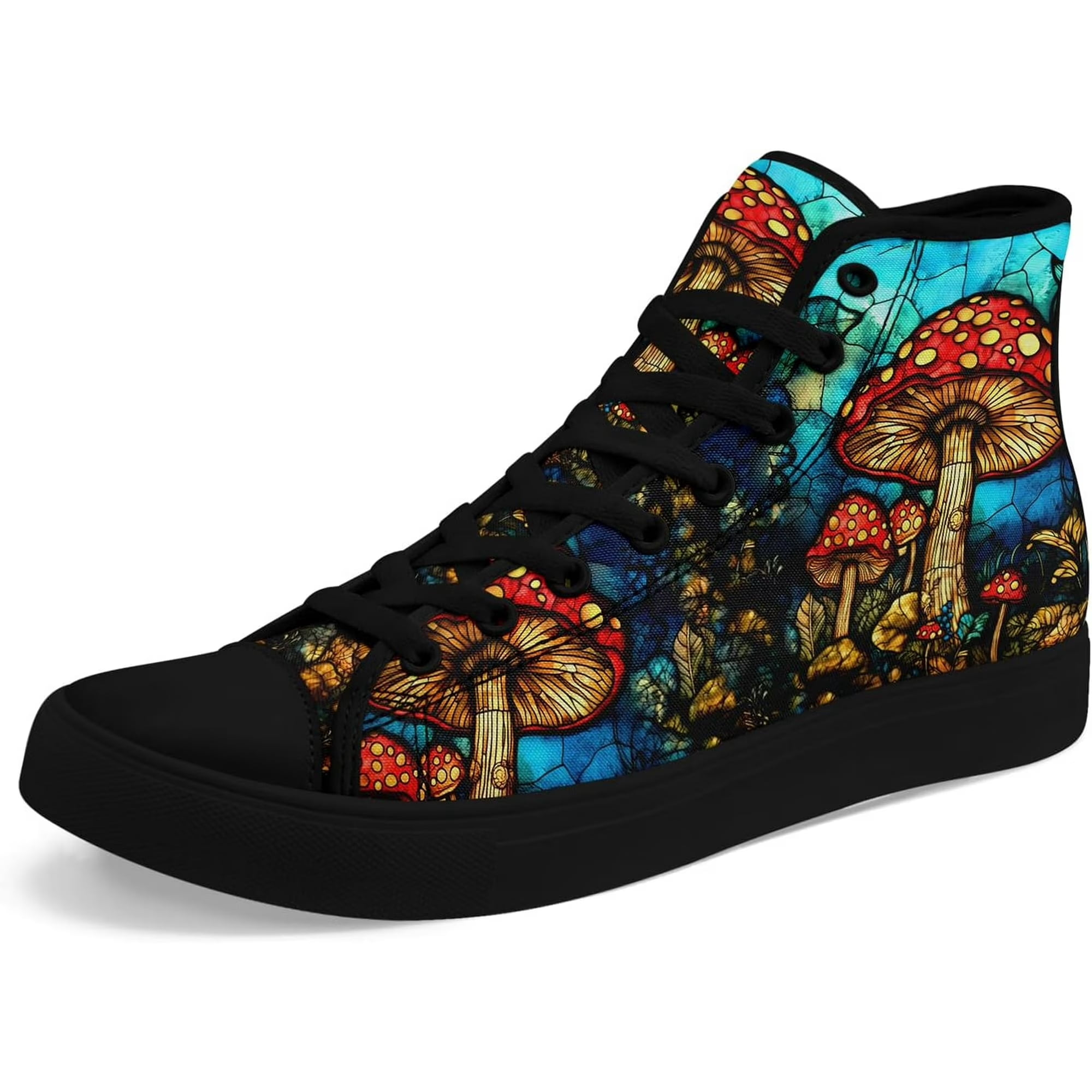 Coolcustomize Fashion Blue & Black Red Mushroom High-Top Canvas Shoes ...