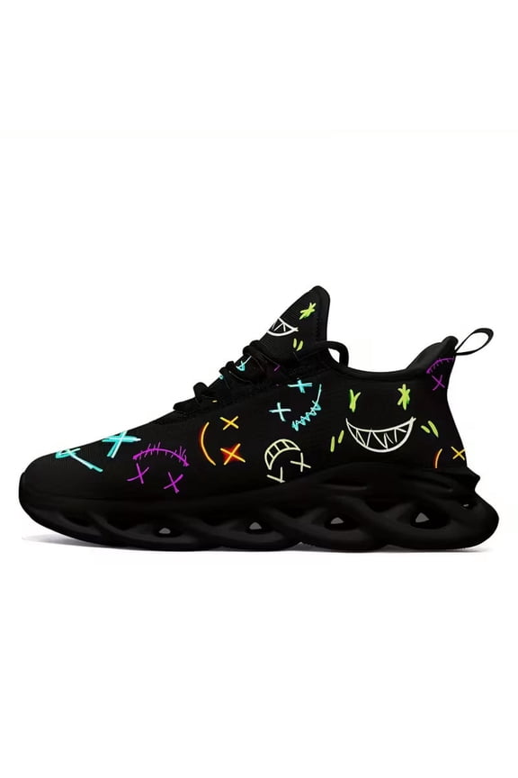 Fashion Casual Sneakers for Men Women Wide, Vibrant joyful Faces Design Printed, Trendy Sport Shoes, Fashion Streetwear Lace-Up Trainers