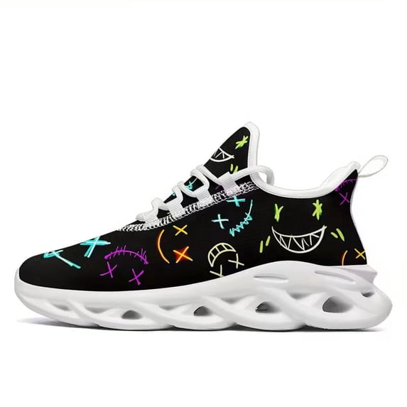 Coolcustomize Fashion Casual Sneakers for Men Women Wide, Vibrant joyful Faces Design Printed, Trendy Sport Shoes, Fashion Streetwear Lace-Up Trainers