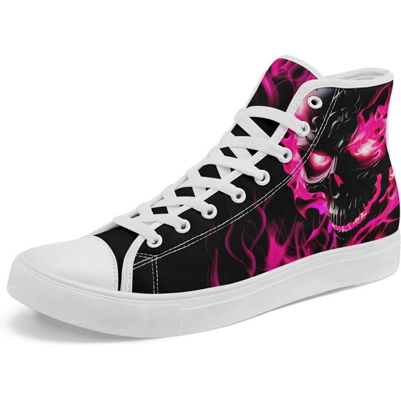 Coolcustomize Fashion Gothic Skull Flame High-Top Canvas Shoes for Men Women Stylish Comfort Unisex Lace up Flat Walking Casual Sneakers