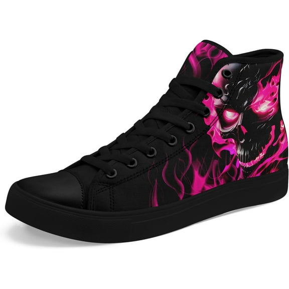 Coolcustomize Fashion Gothic Skull Flame High-Top Canvas Shoes for Men Women Stylish Comfort Unisex Lace up Flat Walking Casual Sneakers