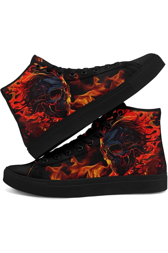 Fashion High-Top Canvas Shoes for Men Women, Unisex Skull Flame Casual Sneakers Size 5 5.5 6 7 8 8.5 9 9.5 10 11 11.5 12 13 14 15 15.5