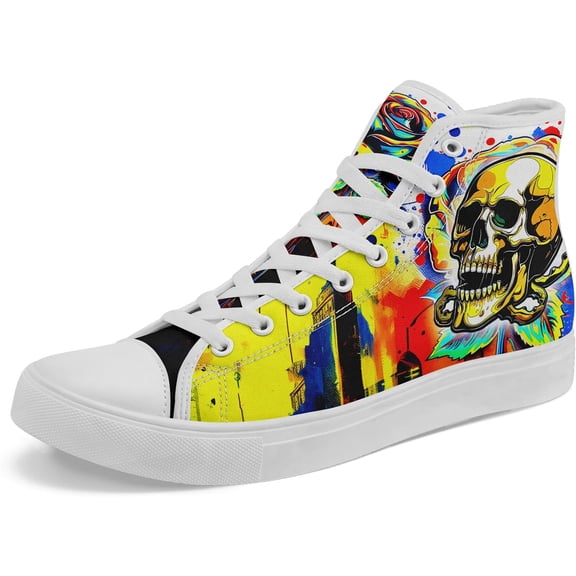 Coolcustomize Fashion Skull High-Top Canvas Shoes for Men Women -Unique Vibrant High Top Sneakers Comfortable Casual Shoes