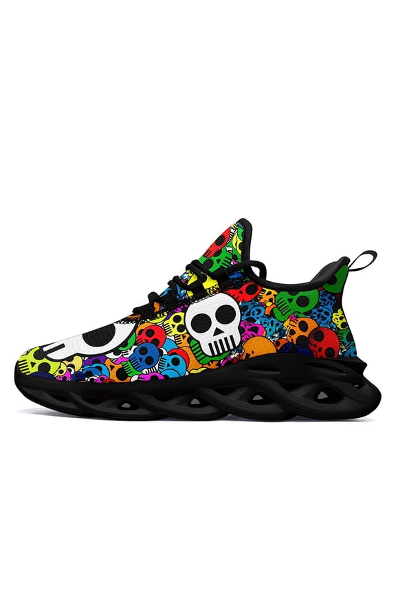 Fashion Sneakers for Man Woman Wide, Vibrant Skull Pattern Design, Lightweight Stylish Sport Shoes for Casua/Running/Travel/Streetwear