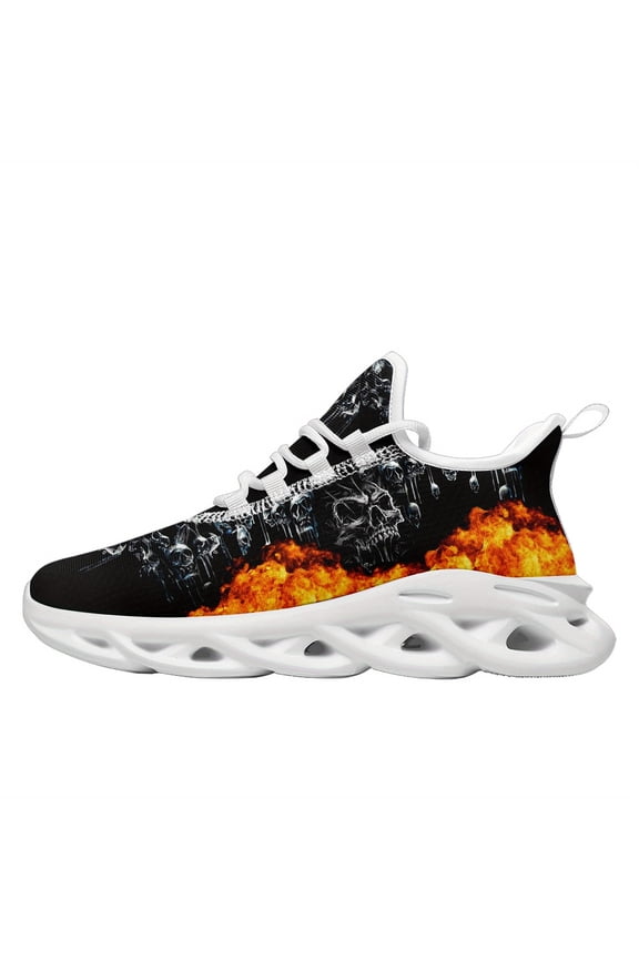 Fire & Skull Design Athletic Sneakers for Men and Women, Punk Street Style with Color Print, Lightweight Sporty Shoes for Running, Gym, Casual & Casual Attire, Perfect for Urban Fashion