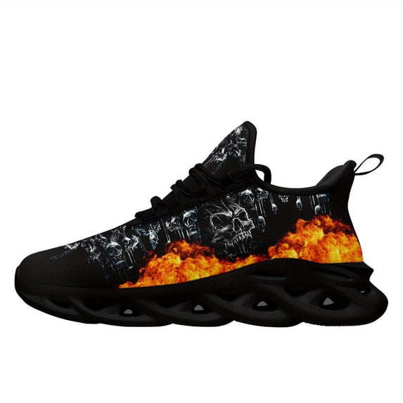 Coolcustomize Fire & Skull Design Athletic Sneakers for Men and Women, Punk Street Style with Color Print, Lightweight Sporty Shoes for Running, Gym, Casual & Casual Attire, Perfect for Urban Fashion