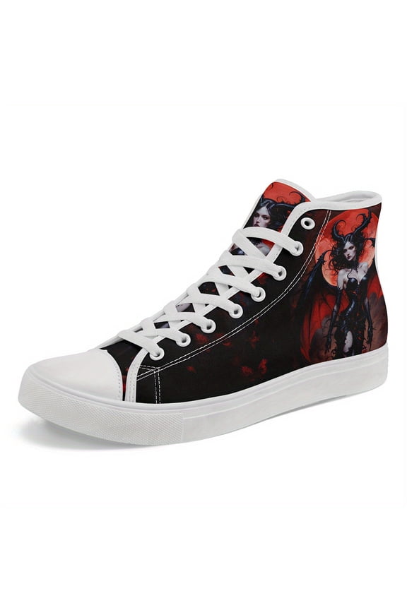 Gothic Demon Skull High-top Sneakers for Men, Street-Ready Casual Comfortable Lace-up Boots, Perfect for Parties, Concert Looks, Unisex All-match Round Toe Casual Shoes for Daily Wear