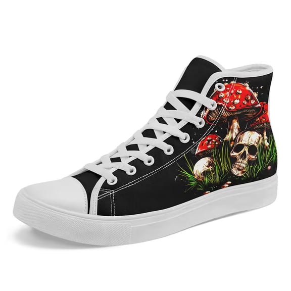 Coolcustomize Colorful High-Top Sneakers for Men Women Wide Width, Artistic Design of a Rainbow Mushroom Fantasy, Trendy Casual Street Canvas Shoes