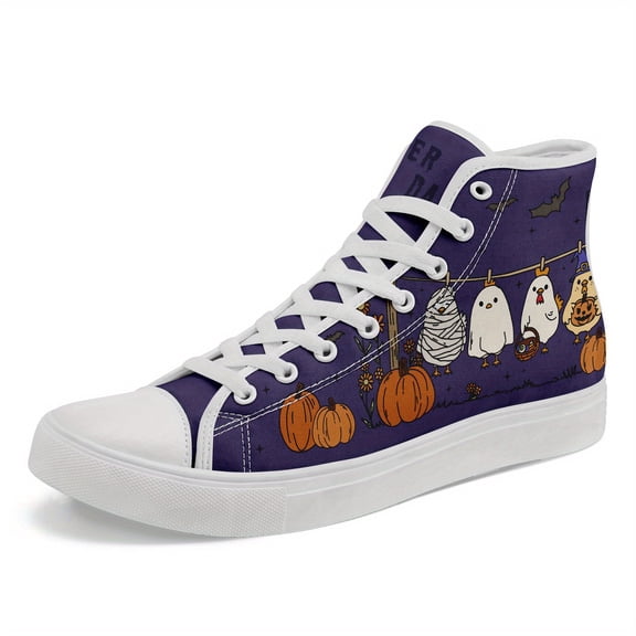 Coolcustomize Halloween Men's High-Top Sneakers, Graffiti Print Casual Shoes, Fashion Streetwear Lace-Up Trainers, Trendy Casual Shoes for Halloween and Daily Wear, PLUS SIZE