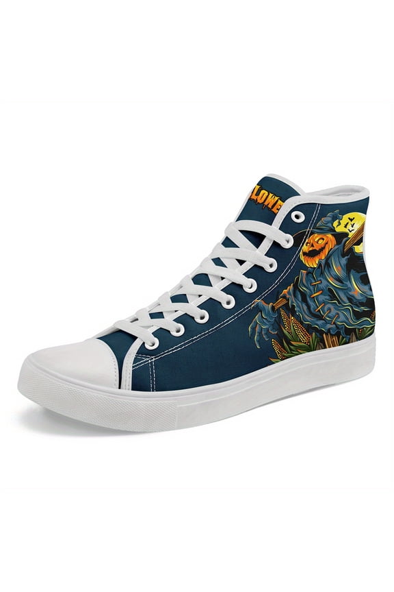 Halloween Men's Spooky Scarecrow Print High Top Sneakers, Stylish Style Walking Casual Couple Shoes, Perfect for Halloween Festivals, Casual Wear Boots, and Trick-or-Treating