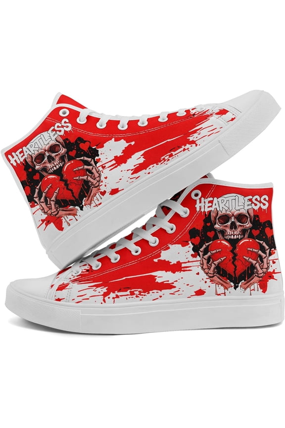 High Top Canvas Sneakers with Skull Floral, Lightweight Casual Walking Goth Shoes for Streetwear Skate Travel