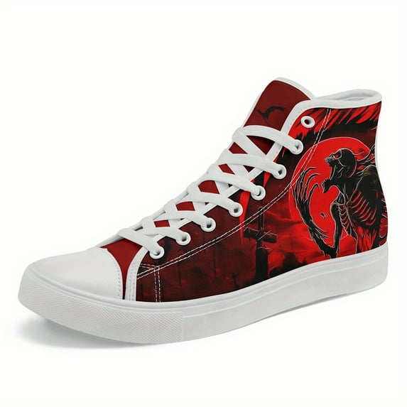 Coolcustomize High Top Red Skull Print Sneakers for Women, Unisex ...