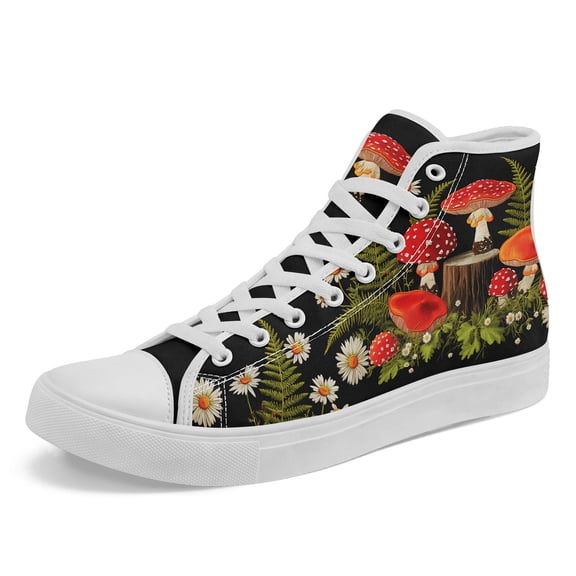 Coolcustomize High-top Casual Shoes for Men, Featuring a Mushroom Forest Print, Perfect for Streetwear, Walking, And Travel with a Stylish Design, Lightweight Breathable Fabric & Rubber Sole Sneakers