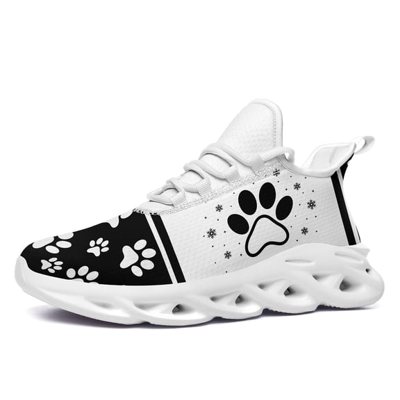 Coolcustomize Lightweight Running Sneakers for Women, Black & White Paw Print Low-Top Tennis Shoes with Cushioned Sole, Breathable Fabric Upper Sport Shoes for Gym, Outdoor Walking, Casual Attire