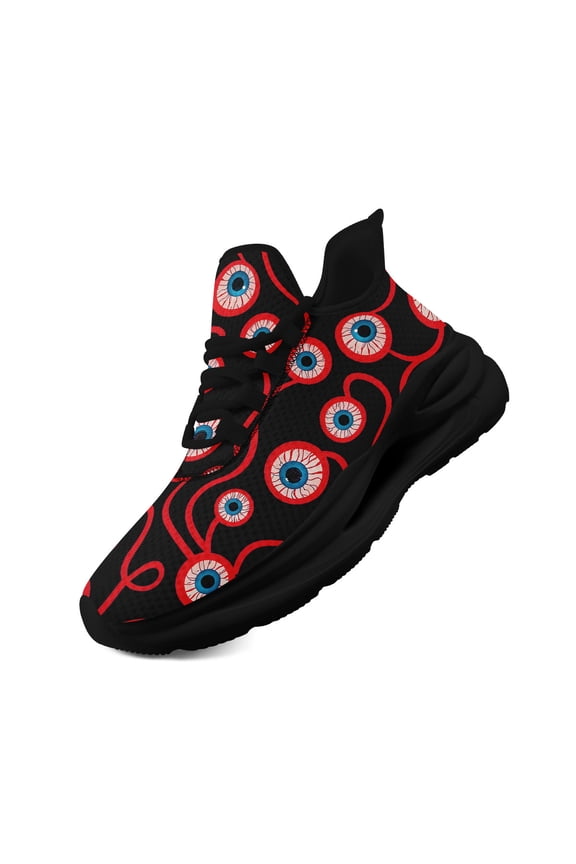Lightweight Sneakers for Women Featuring a Spooky Eye Design Print White/Black, Sport Shoe with Midsole Suspension Technology, Perfect for Halloween Festivity, Cosplay, Outdoor Walking