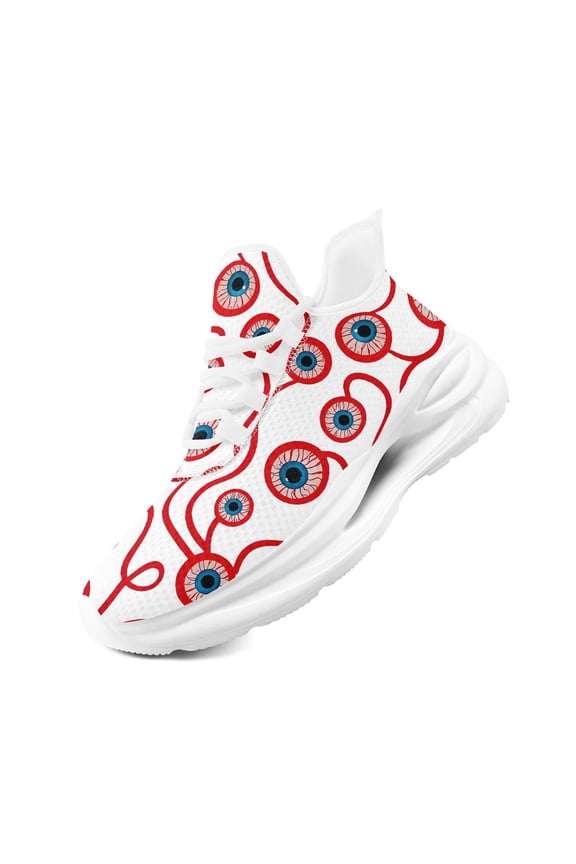 Lightweight Sneakers for Women Featuring a Spooky Eye Design Print White/Black, Sport Shoe with Midsole Suspension Technology, Perfect for Halloween Festivity, Cosplay, Outdoor Walking