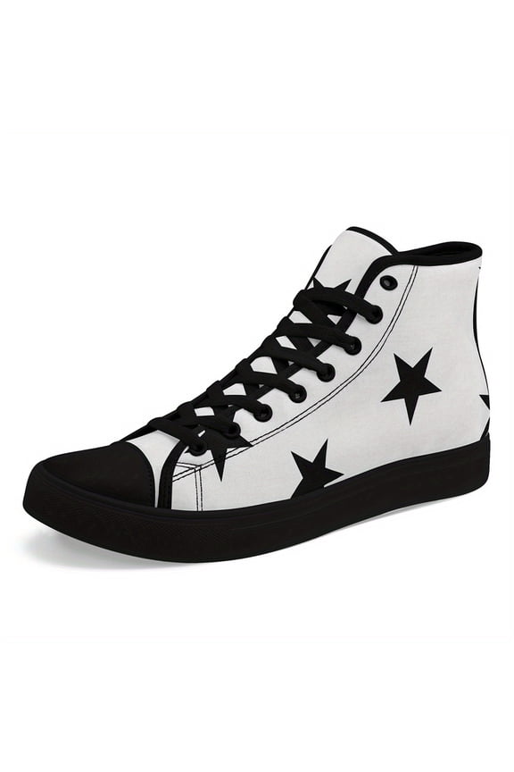 Men's Art Rock Looks Sneakers - Unisex High-top Casual Shoes with Star Pattern, Comfortable Fabric Lining for Skating, Music Festivals, Street Style Footwear, Durable Traction Footwear