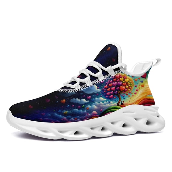 Coolcustomize Men's Black Breathable Sneakers | Colorful Heart Galaxy Print, Wide Fit, Couple Lace up Trainers, Lightweight Cushioned EVA Sole Running Shoes, Perfect Gifts for Valentine's Day