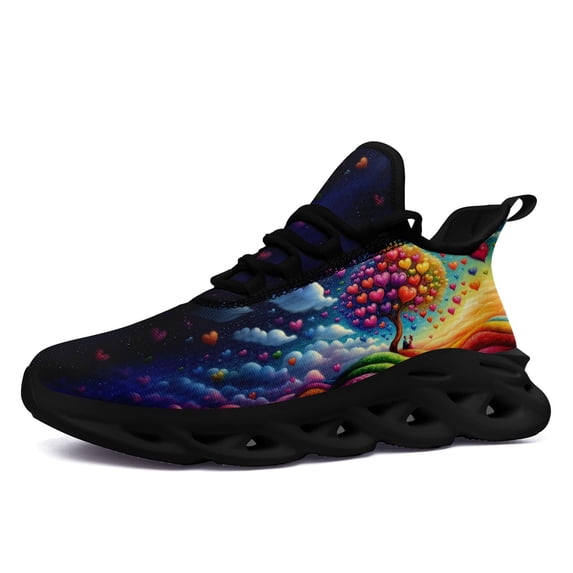 Coolcustomize Men's Black Breathable Sneakers | Colorful Heart Galaxy Print, Wide Fit, Couple Lace up Trainers, Lightweight Cushioned EVA Sole Running Shoes, Perfect Gifts for Valentine's Day