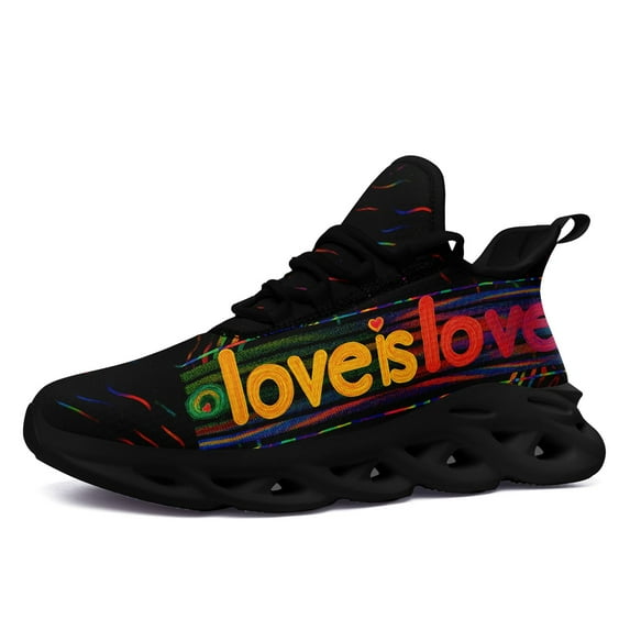 Coolcustomize Men's Black Valentine's Day "Love Is Love" Sports Sneakers | Breathable, Lightweight, Wide Fit, Lace-up, Fabric Upper Shoes, EVA Sole, Suitable for Daily & Casual, Running & Workouts