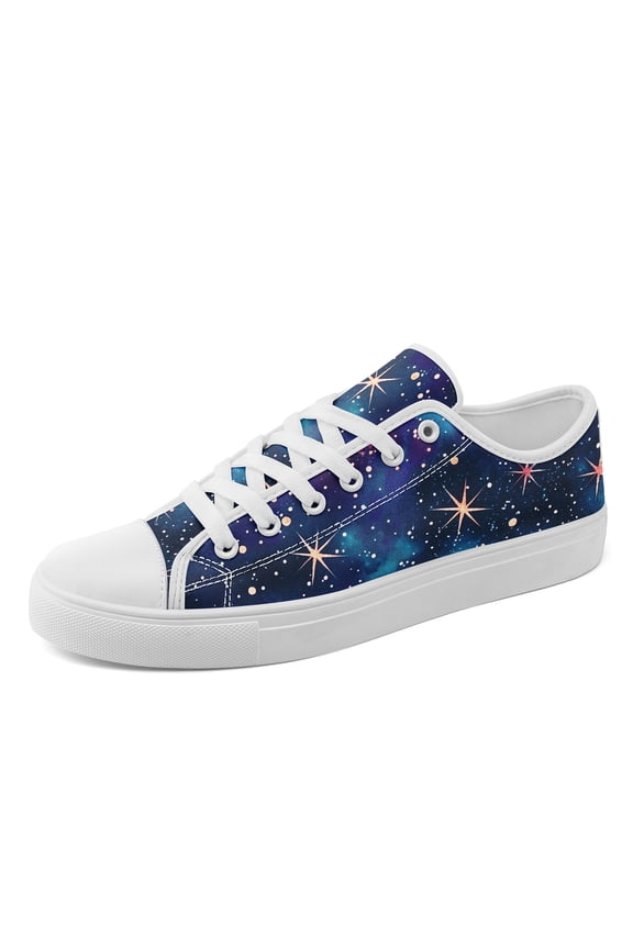 Men's Blue Purple Starry Sky Galaxy Sneakers, Low-Top Round Toe Casual Shoes, Plus Size, Fabric Upper & Rubber Sole for Daily Travel, Outdoor, Streetwear, Celestial-Themed Canvas Shoes